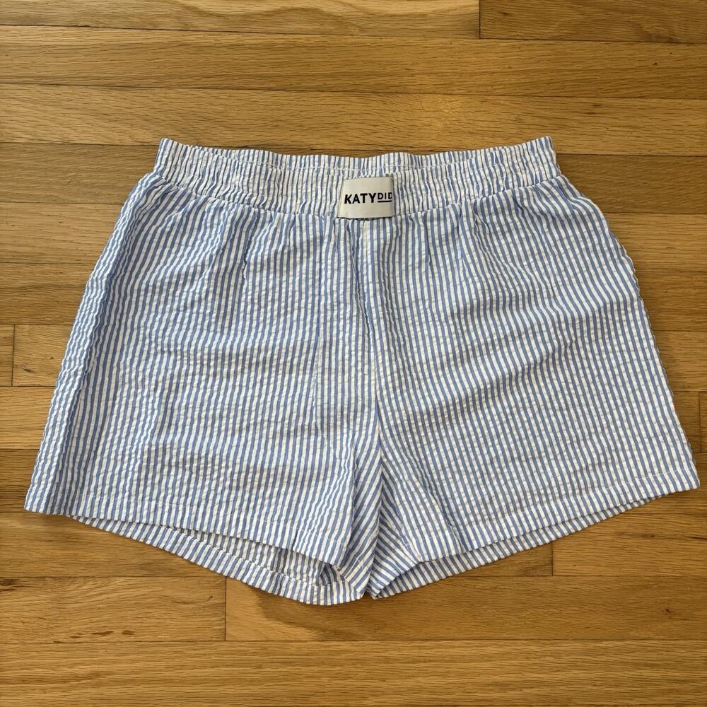Katydid Blue And White Seersucker Boxer Shorts Size XL Coastal Beach Summer